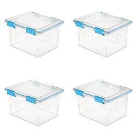 4 Pack 32 Quart Clear Plastic Storage Container with Gasket Lid, Blue